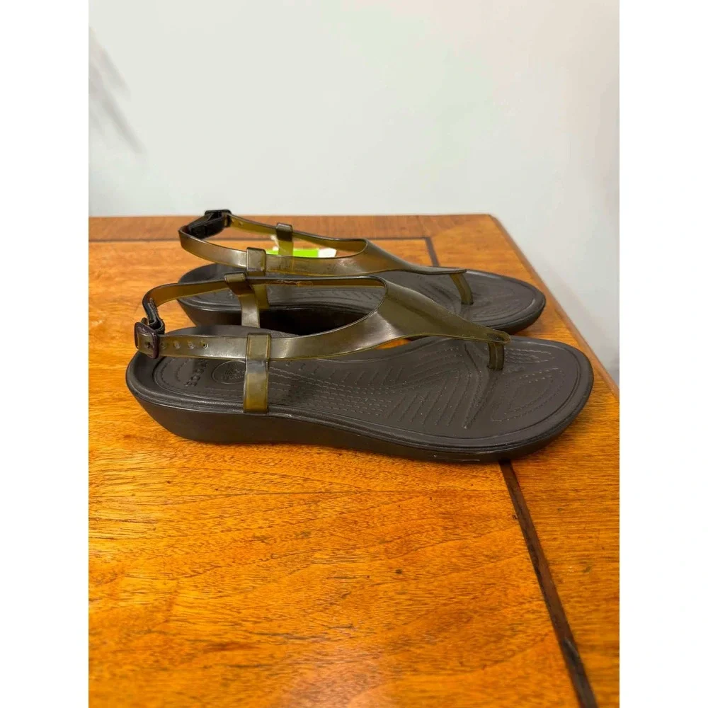 New Crocs Womens 8 Really Sexi Mini Wedge Sandals  Espresso Bronze T-Strap 14936